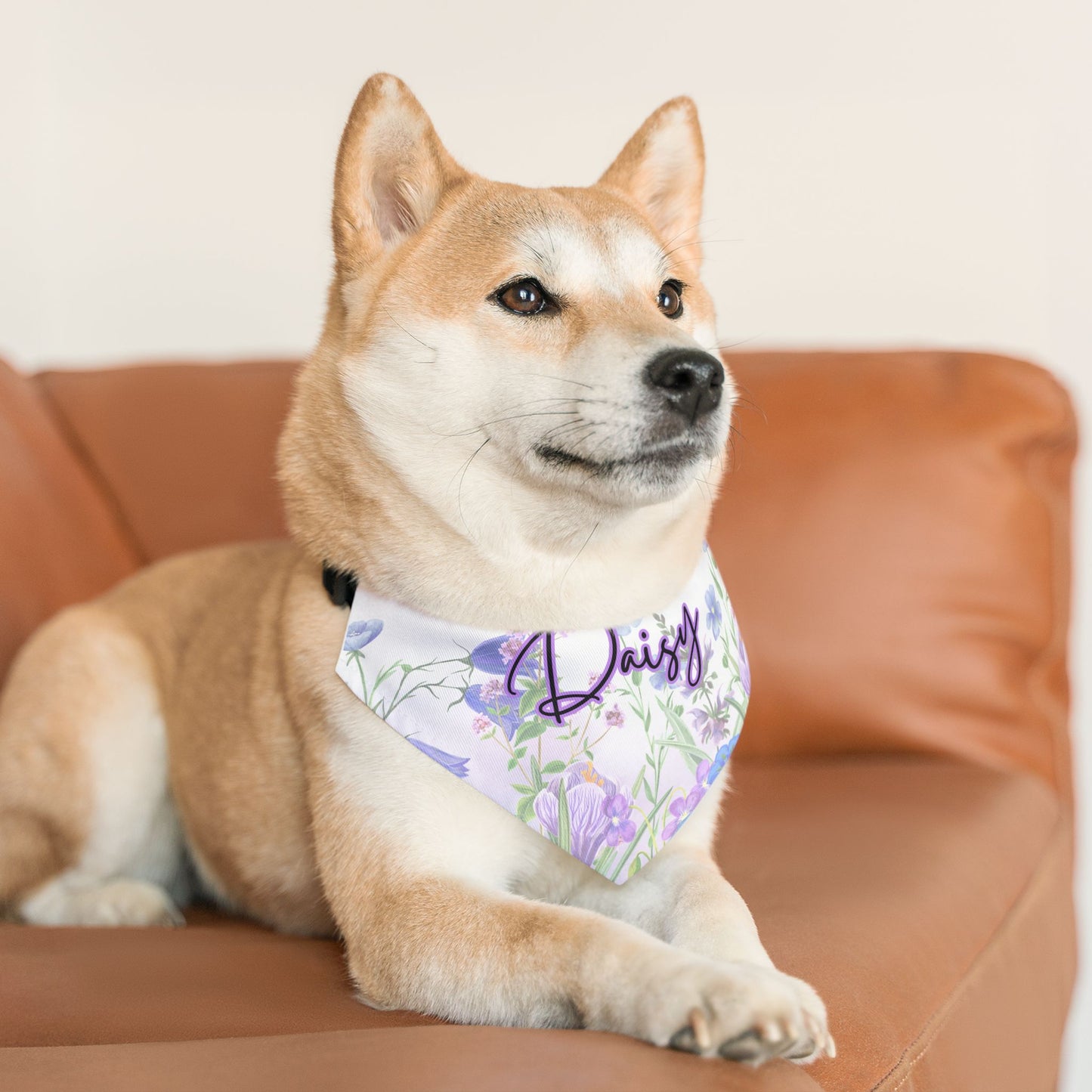 Personalized Pet Bandana Collar - Floral Purple