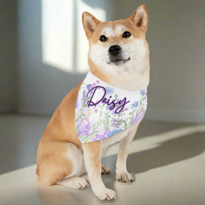 Personalized Pet Bandana Collar - Floral Purple