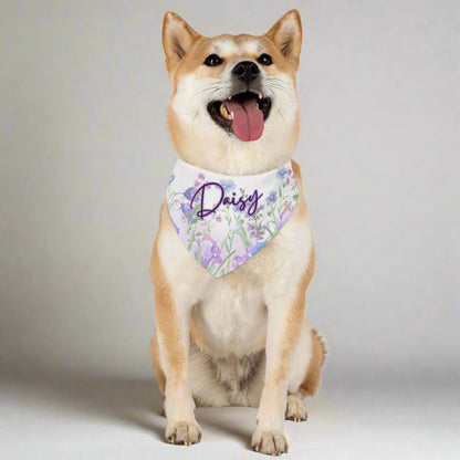 Personalized Pet Bandana Collar - Floral Purple