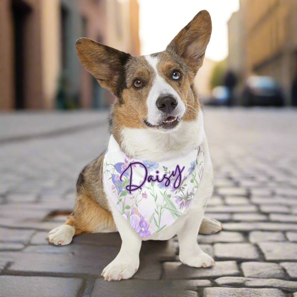 Personalized Pet Bandana Collar - Floral Purple